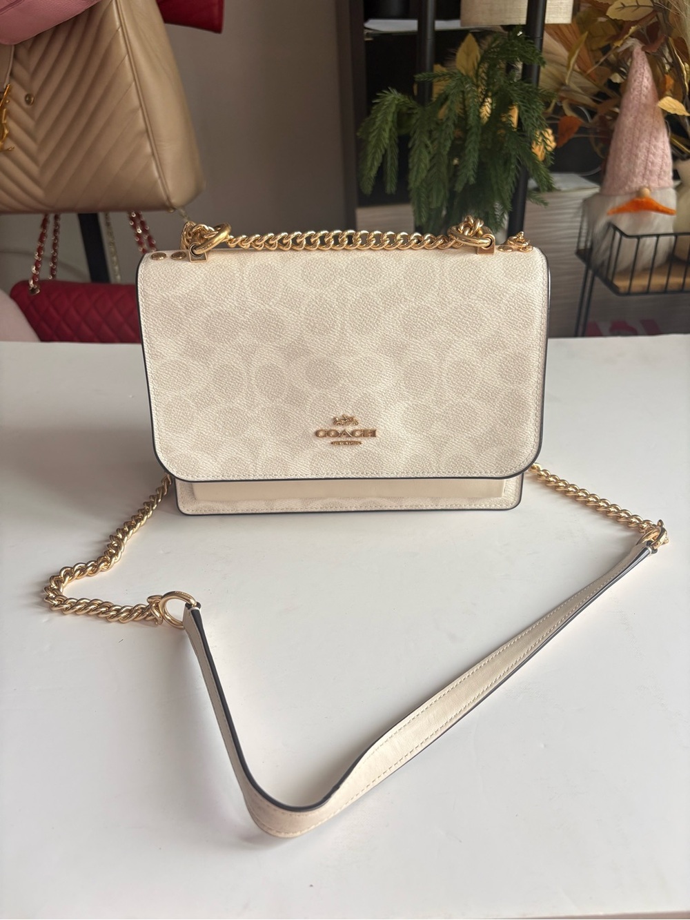 Coach Chalk Signature Chain Crossbody Bag with Gold Hardware